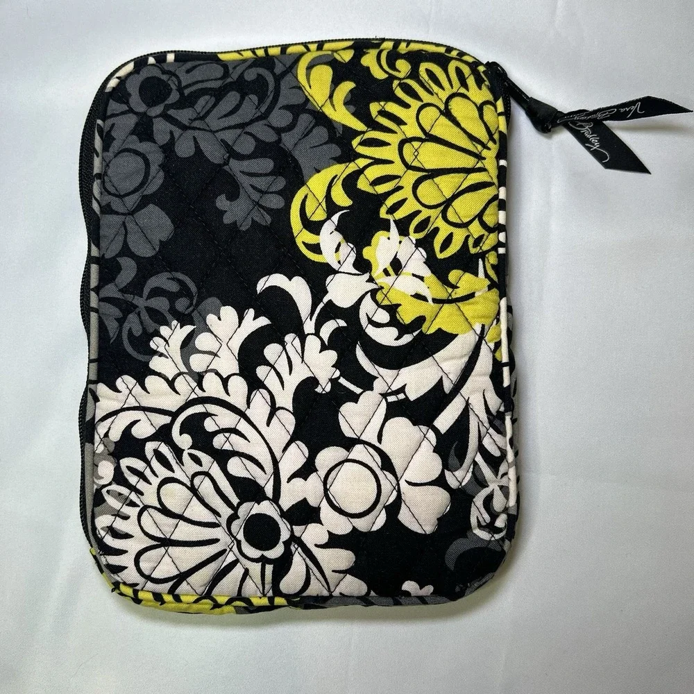 Vera Bradley Tablet iPad E Reader Sleeve Baroque Black Yellow Padded Zipper Soft